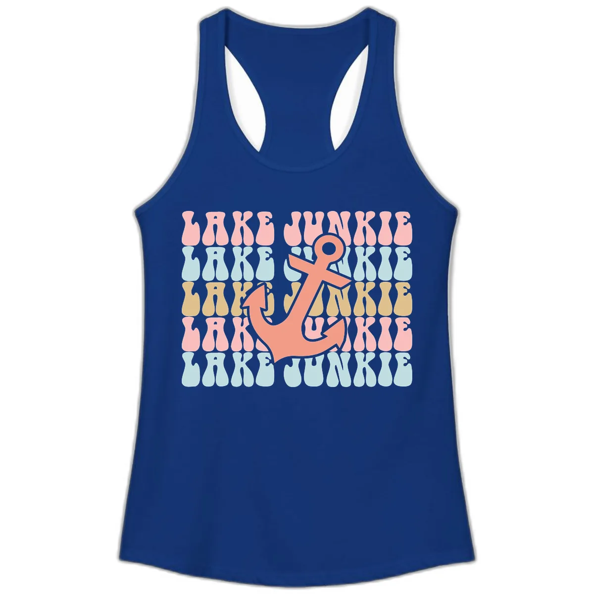 Lake Junkie Retro Anchor Ladies Tank in Solid Royal