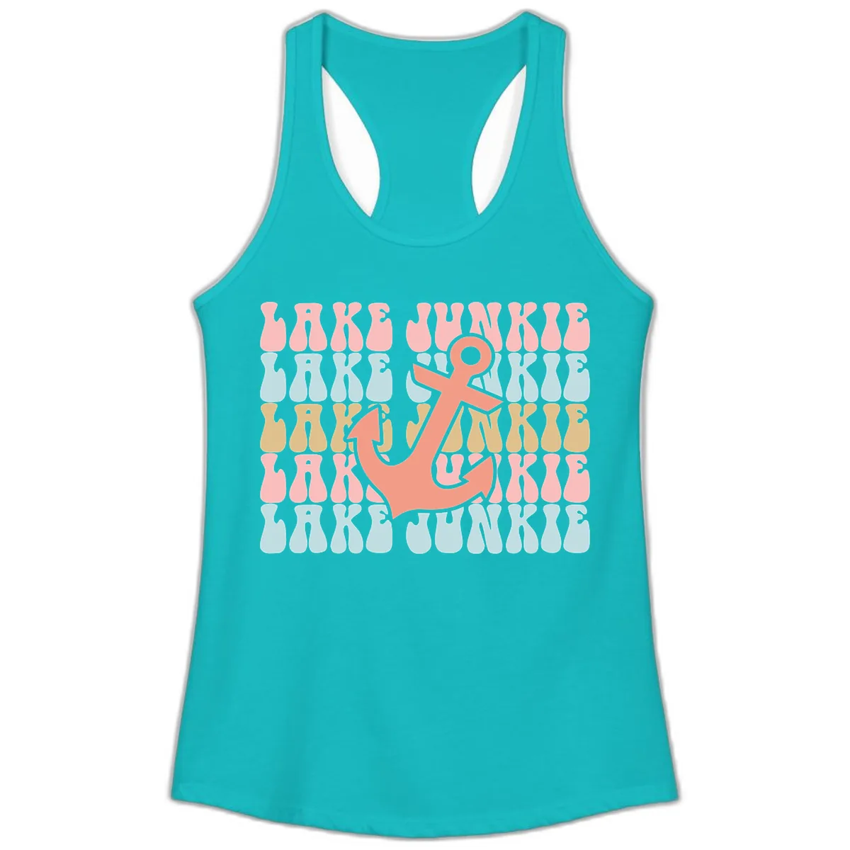 Lake Junkie Retro Anchor Ladies Tank in Tahiti Blue
