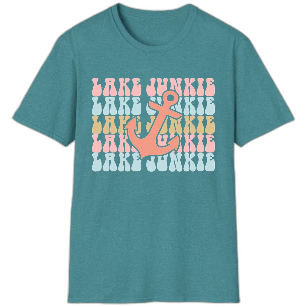 Lake Junkie Retro Anchor T-Shirt in Heather Galapagos Blue