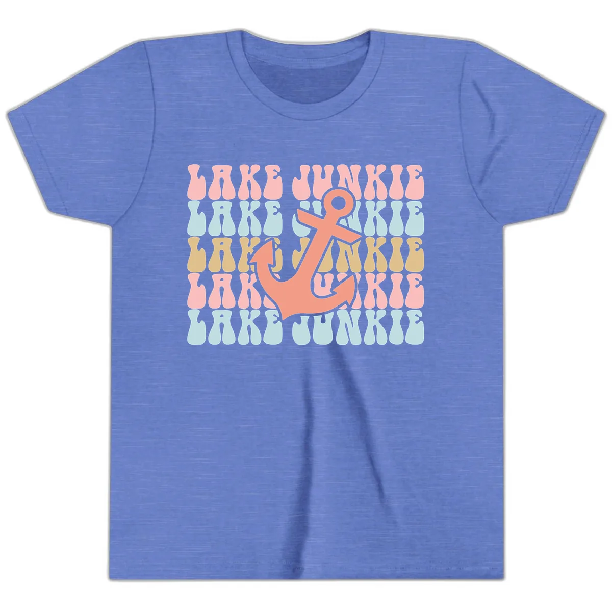 Lake Junkie Retro Anchor Youth T-Shirt in Heather Columbia Blue