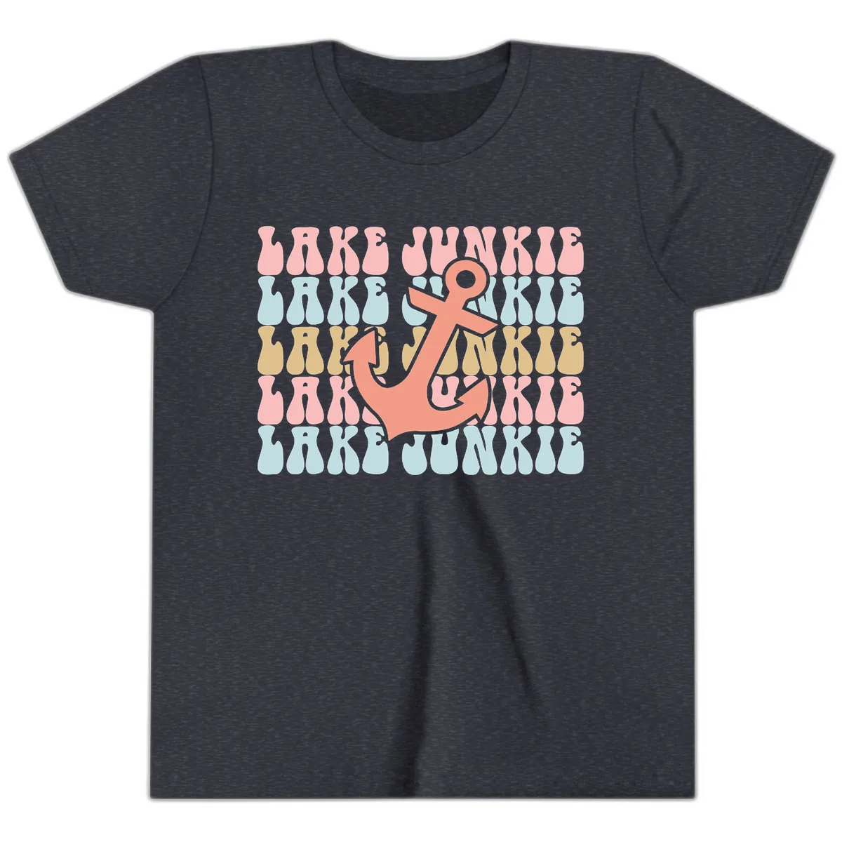 Lake Junkie Retro Anchor Youth T-Shirt in Heather Navy