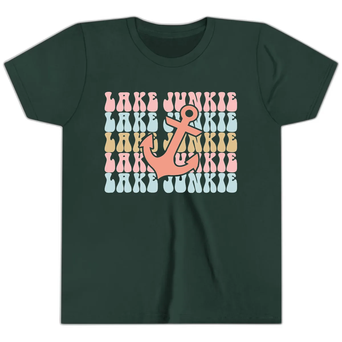 Lake Junkie Retro Anchor Youth T-Shirt in Forest