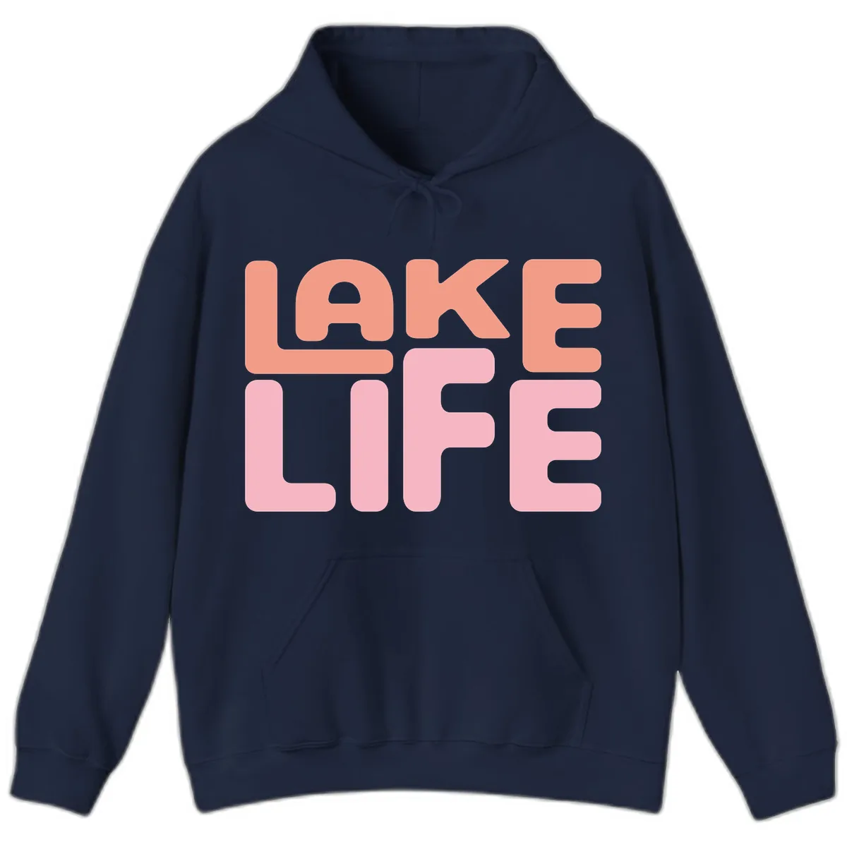 Lake Life Typography Design Hoodie in Navy