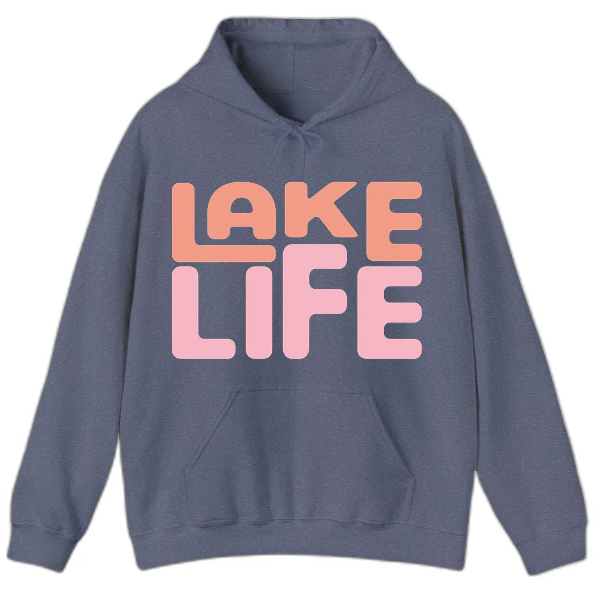 Lake Life Typography Design Hoodie in Heather Navy