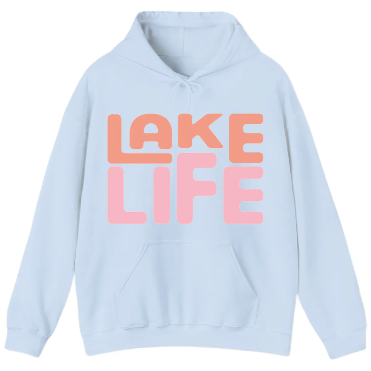 Lake Life Typography Design Hoodie in Light Blue