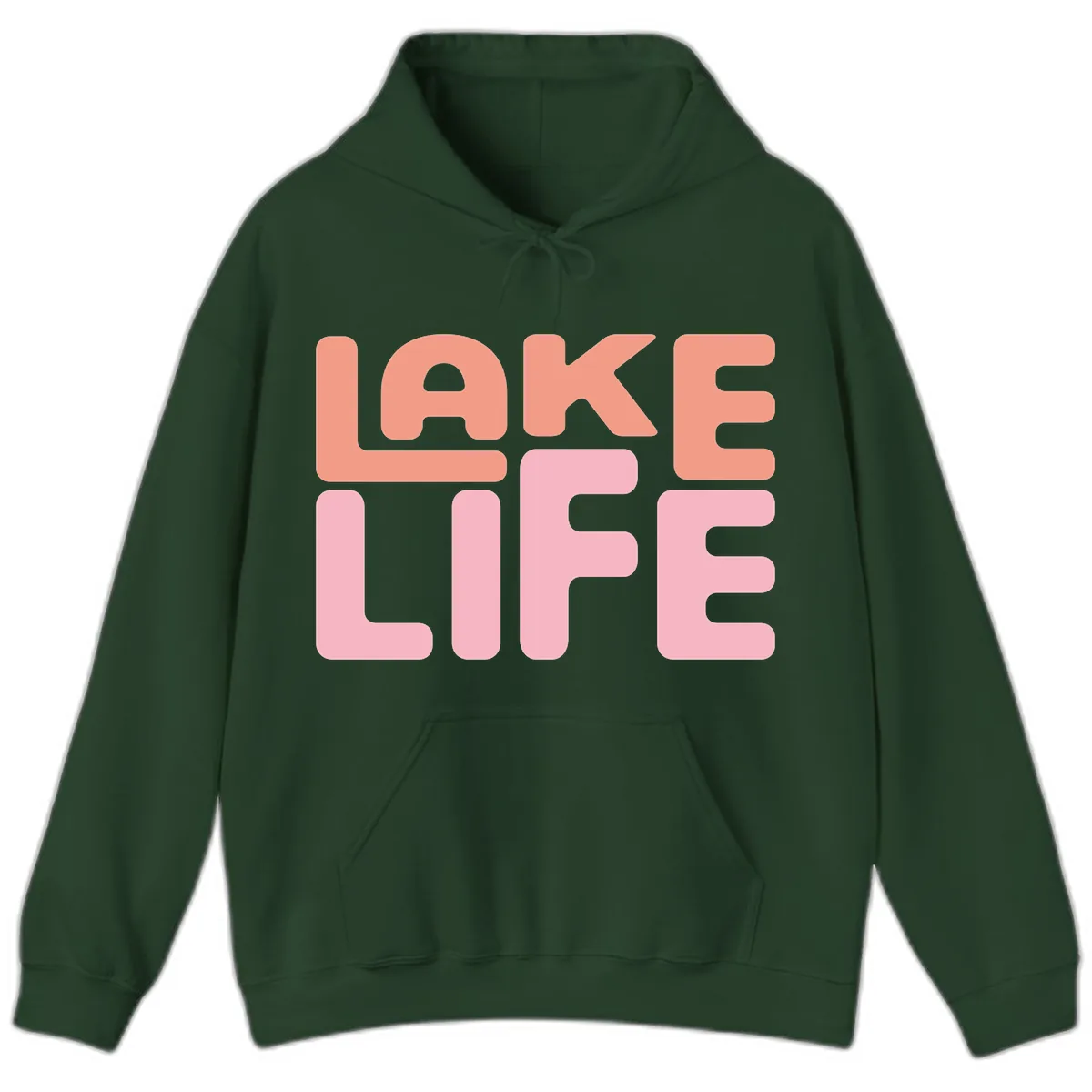 Lake Life Typography Design Hoodie in Forest Green