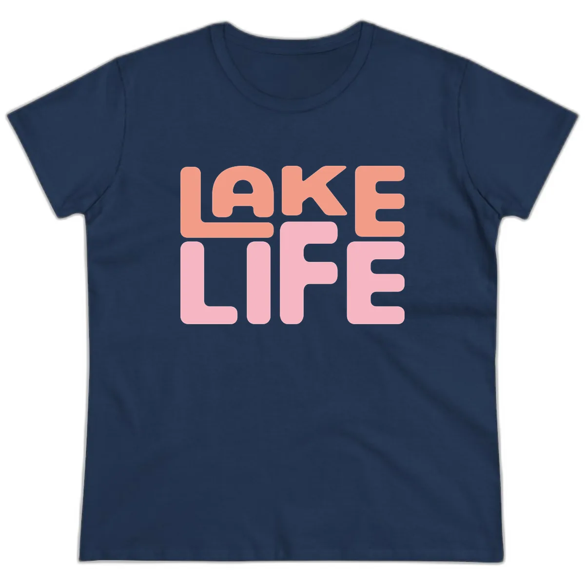 Lake Life Typography Design Ladies Tee in Navy