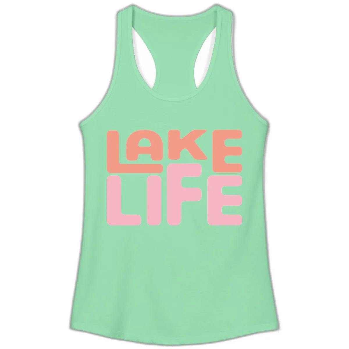 Lake Life Typography Design Ladies Tank in Solid Mint