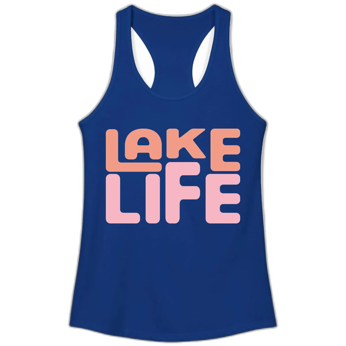 Lake Life Typography Design Ladies Tank in Solid Royal