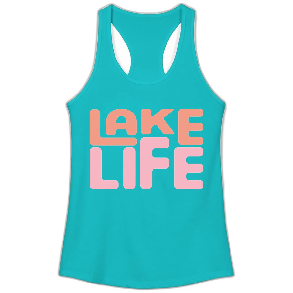 Lake Life Typography Design Ladies Tank in Tahiti Blue