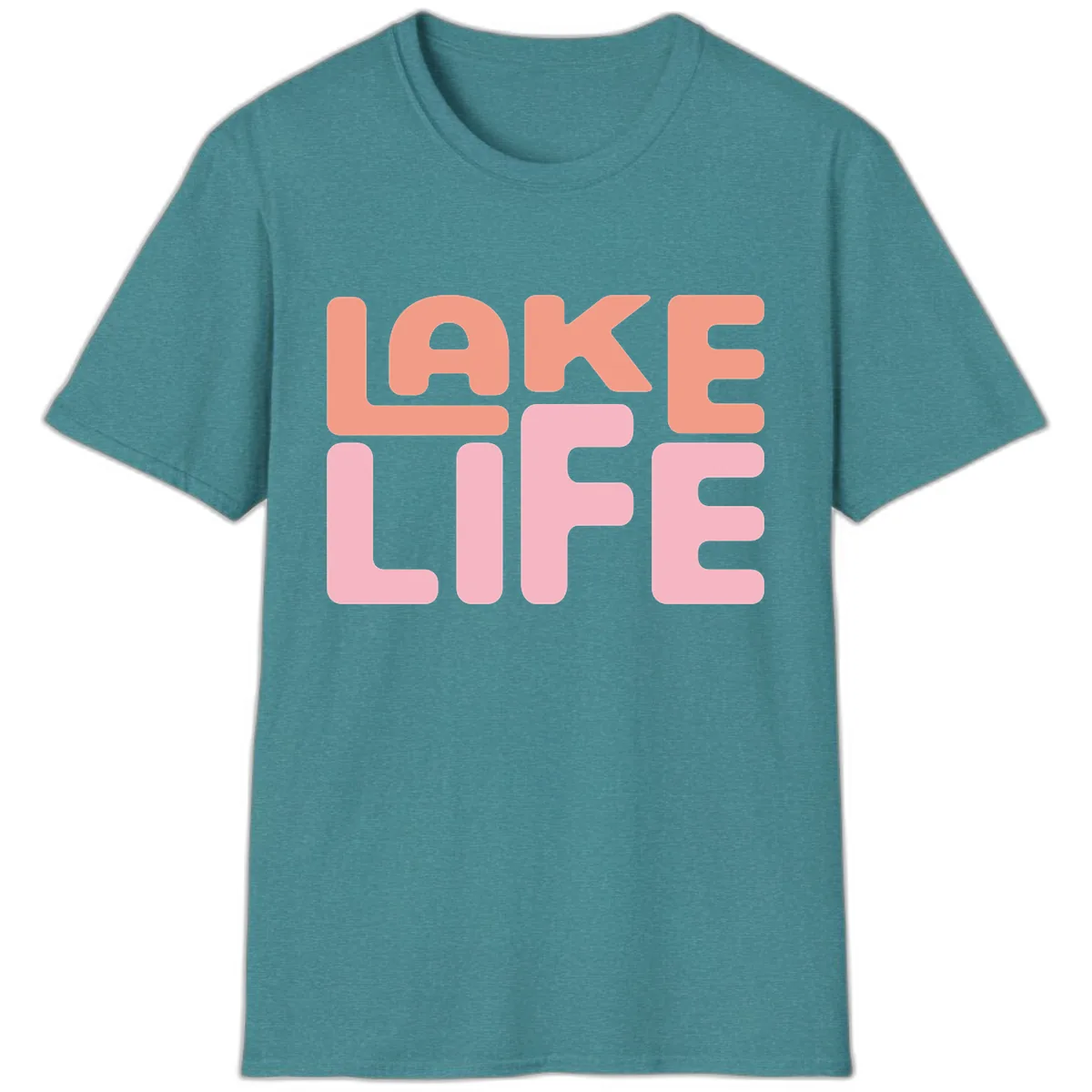 Lake Life Typography Design T-Shirt in Heather Galapagos Blue