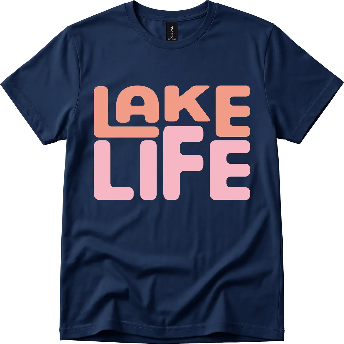 Lake Life Typography Design T-Shirt in Navy