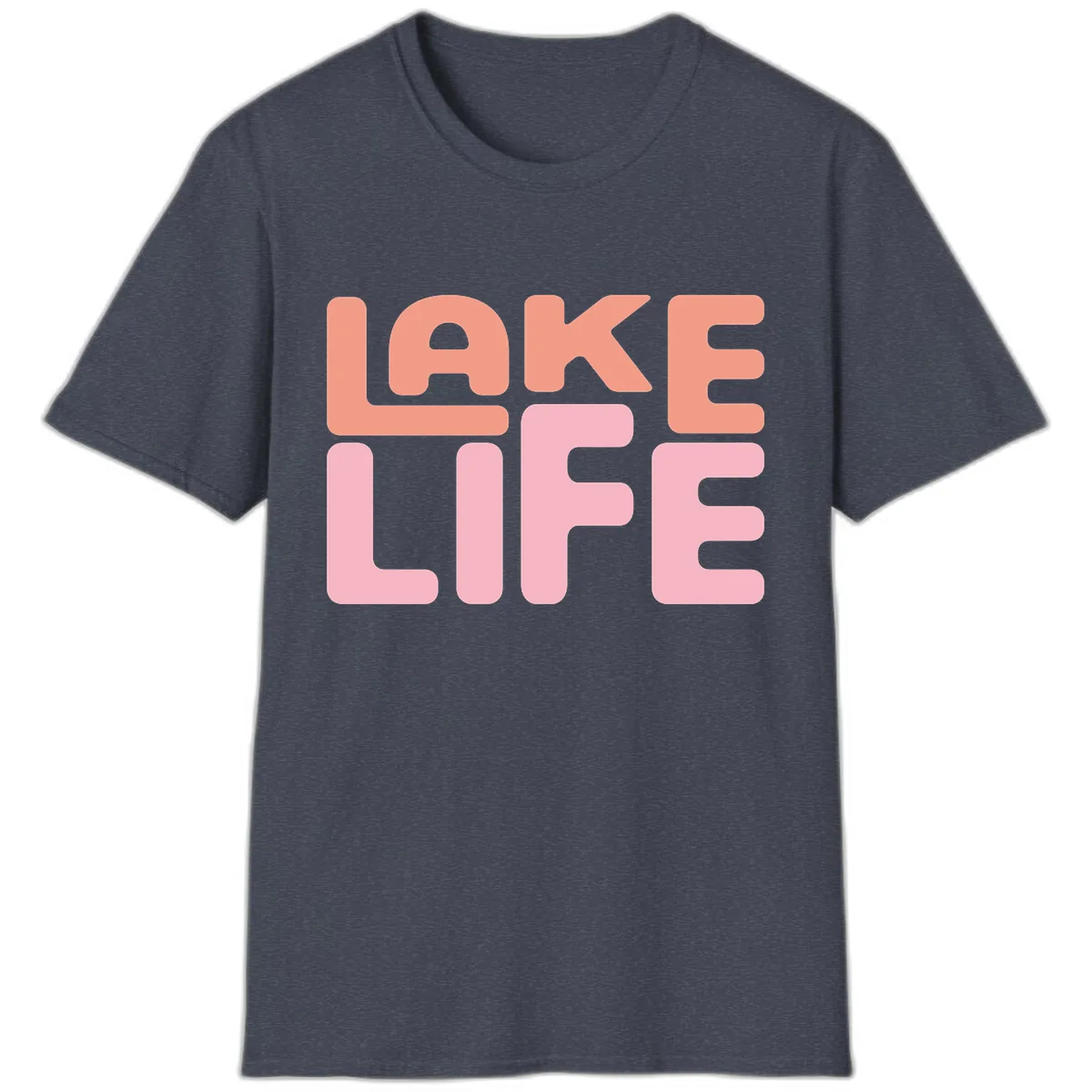 Lake Life Typography Design T-Shirt in Heather Navy