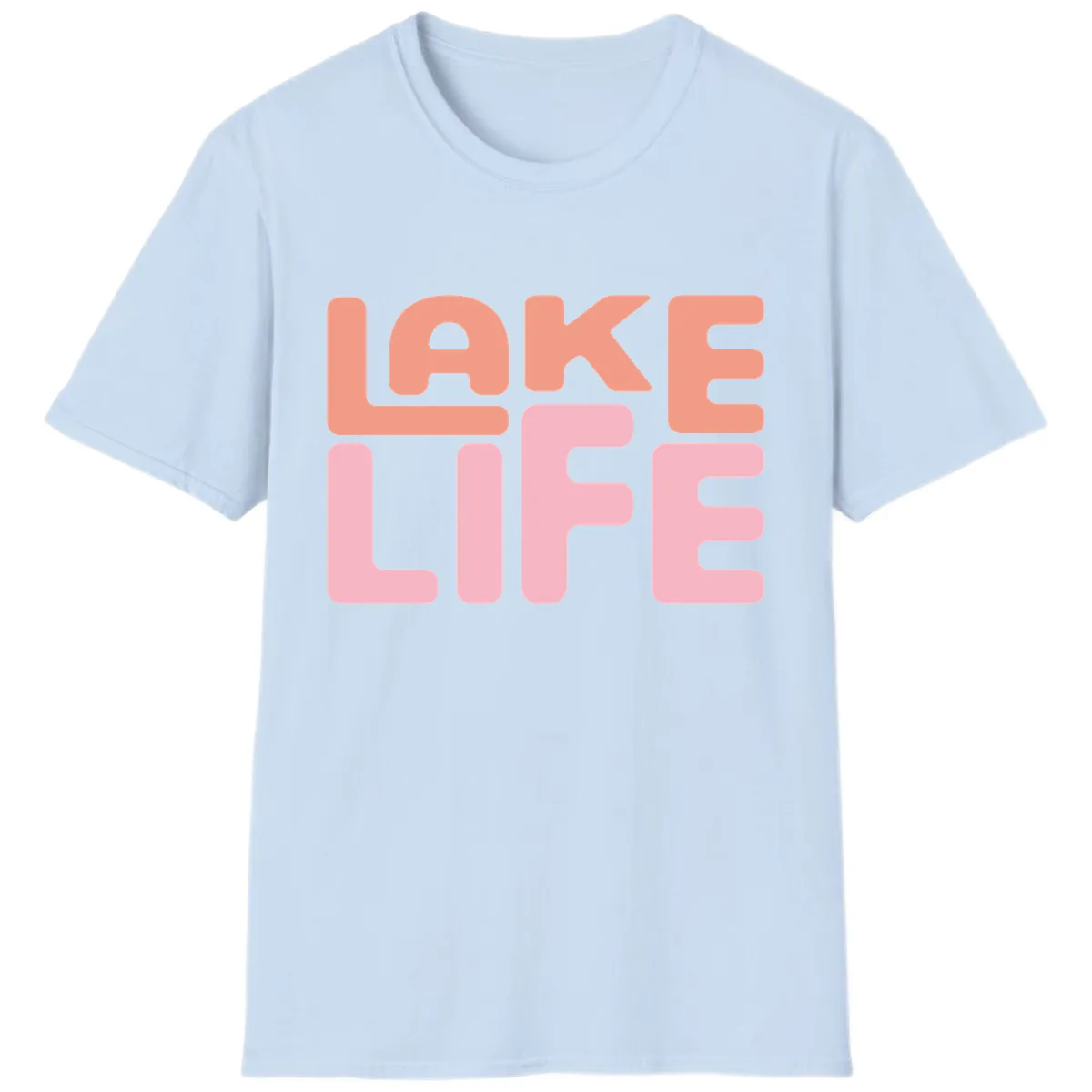 Lake Life Typography Design T-Shirt in Light Blue