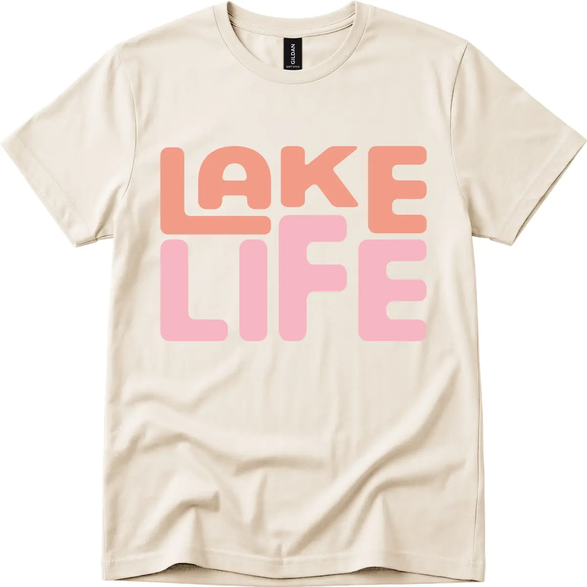 Lake Life Typography Design T-Shirt in Natural