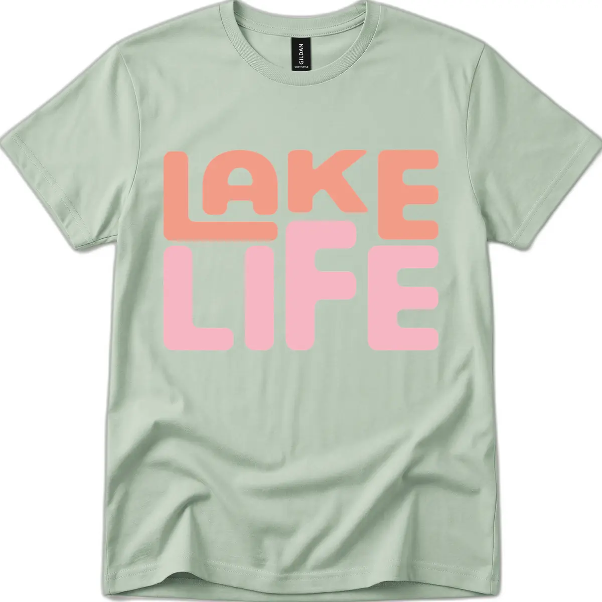 Lake Life Typography Design T-Shirt in Sage