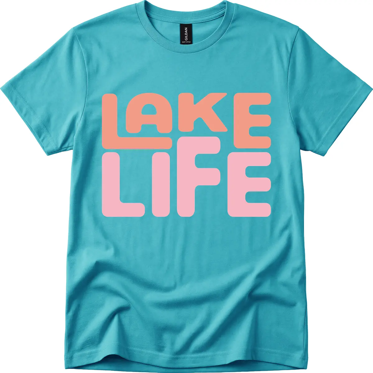 Lake Life Typography Design T-Shirt in Tropical Blue