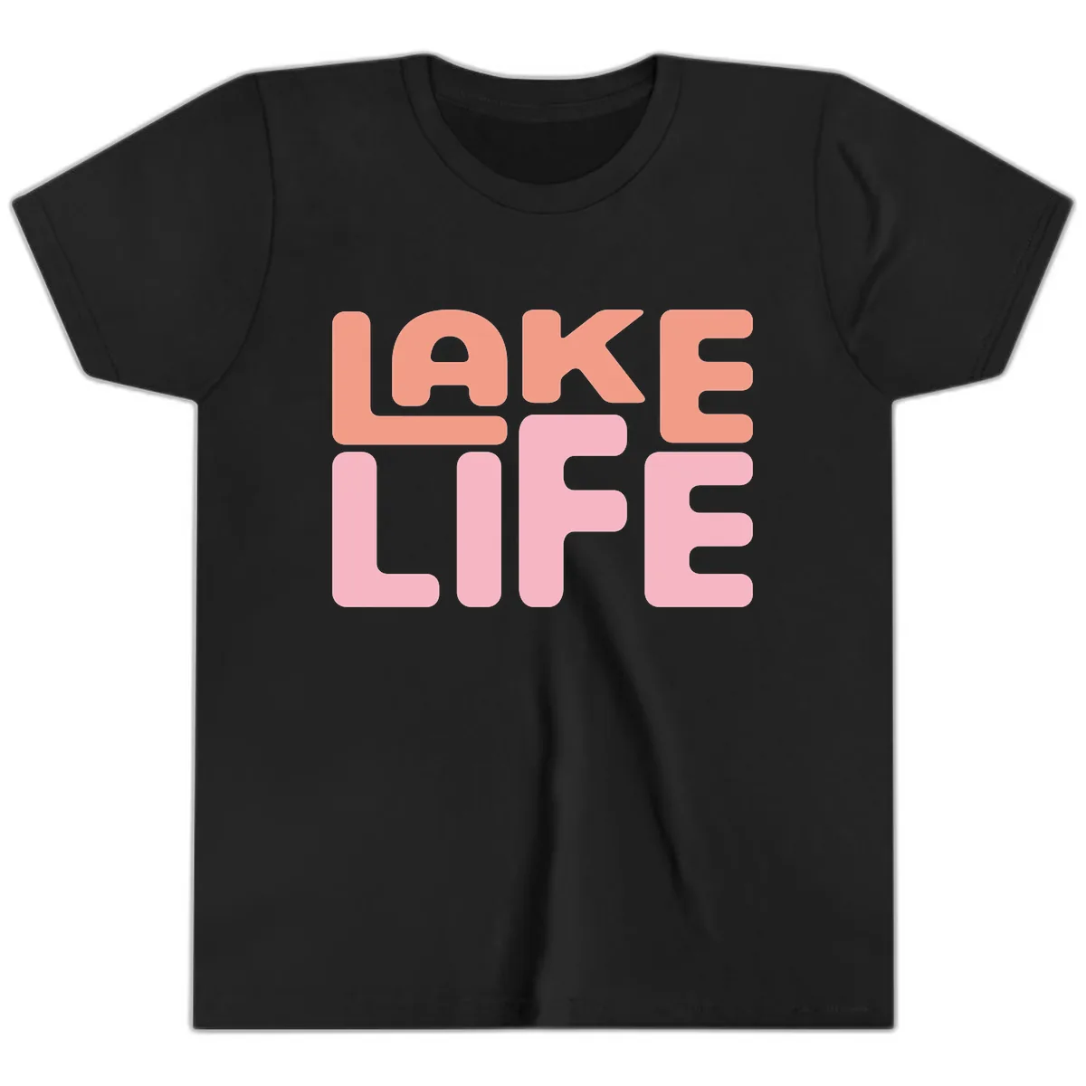 Lake Life Typography Design Youth T-Shirt in Black