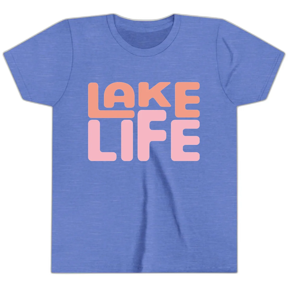 Lake Life Typography Design Youth T-Shirt in Heather Columbia Blue
