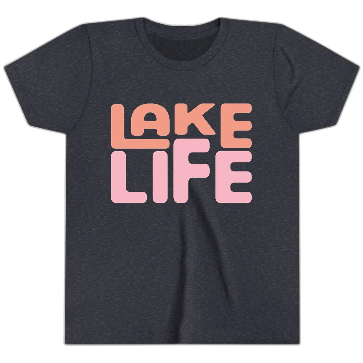 Lake Life Typography Design Youth T-Shirt in Heather Navy