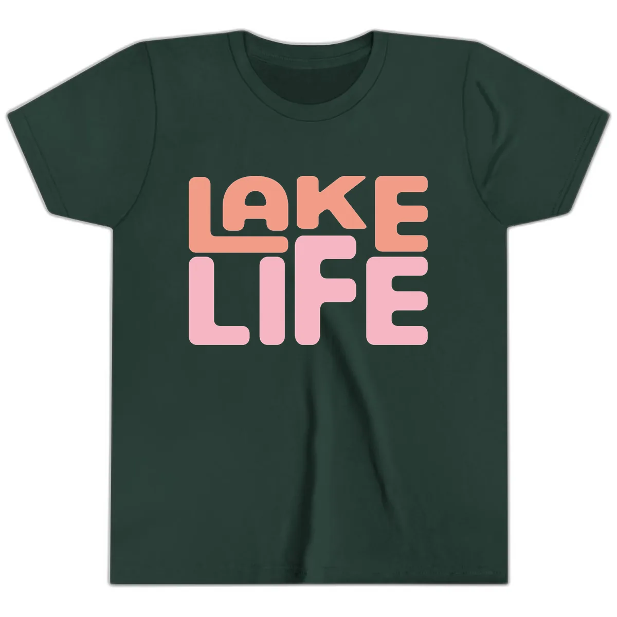 Lake Life Typography Design Youth T-Shirt in Forest