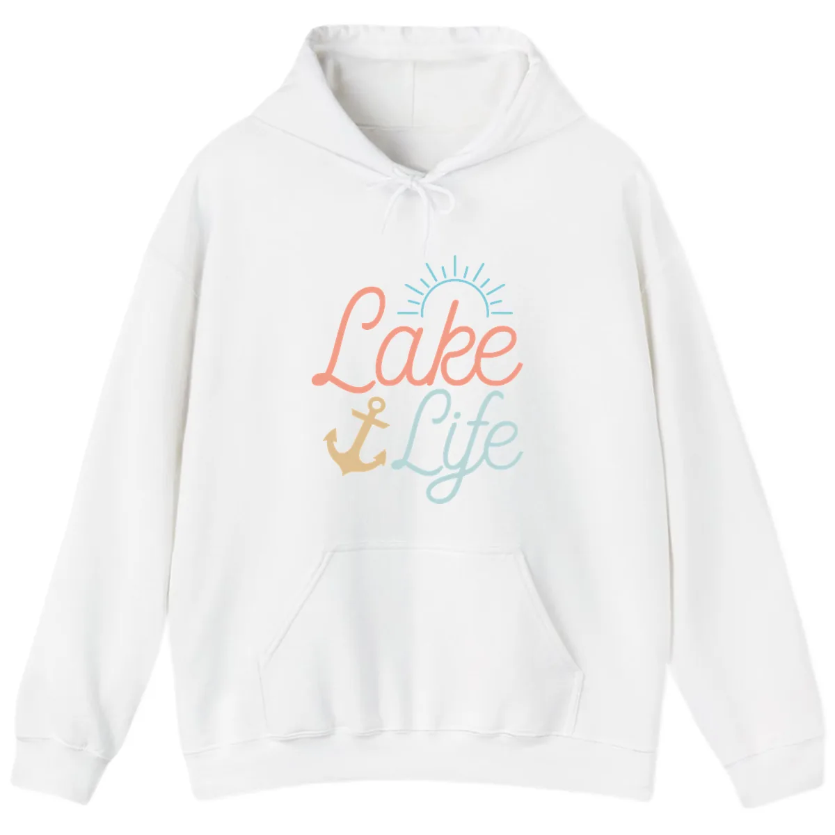Lake Life Typography Design Hoodie in White