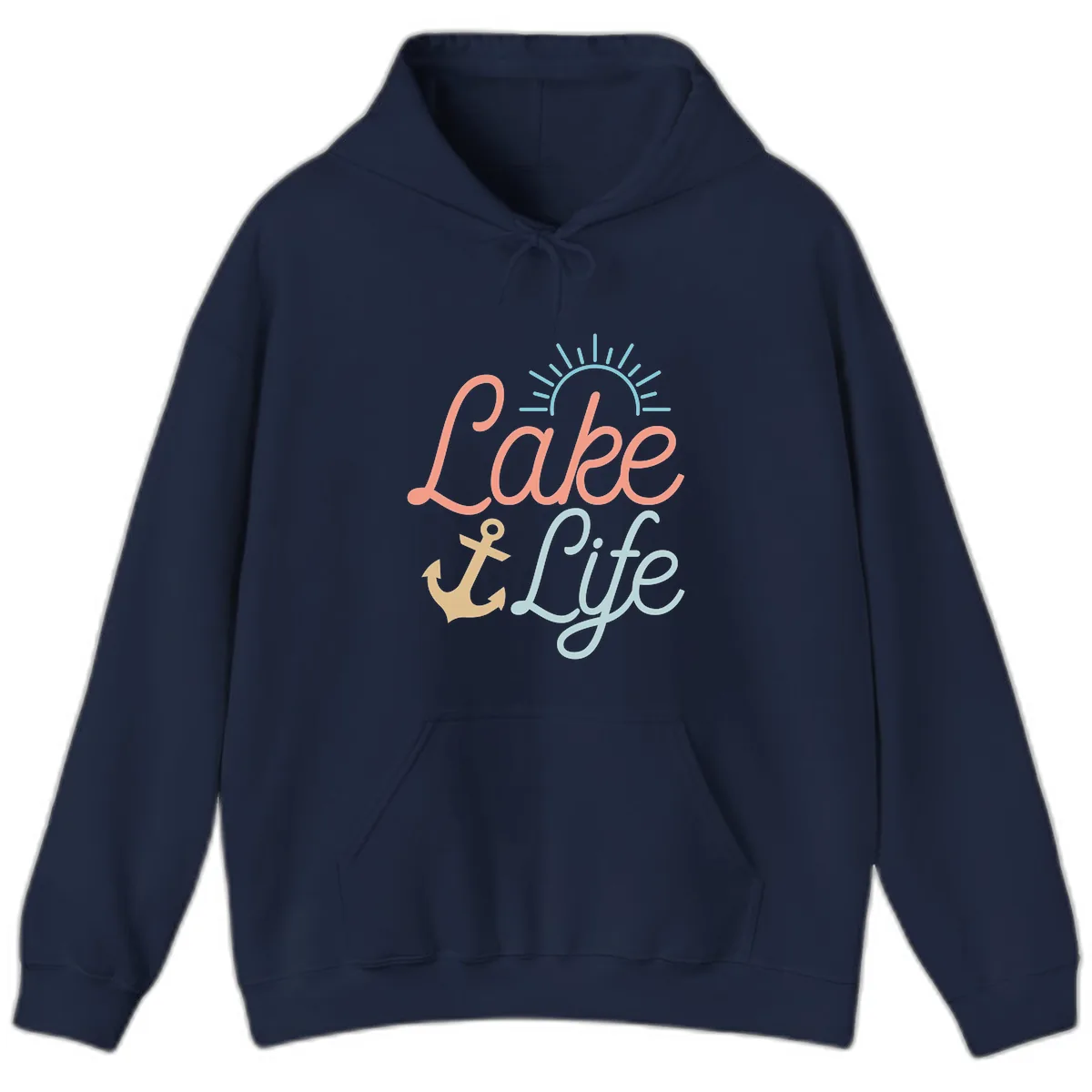 Lake Life Typography Design Hoodie in Navy