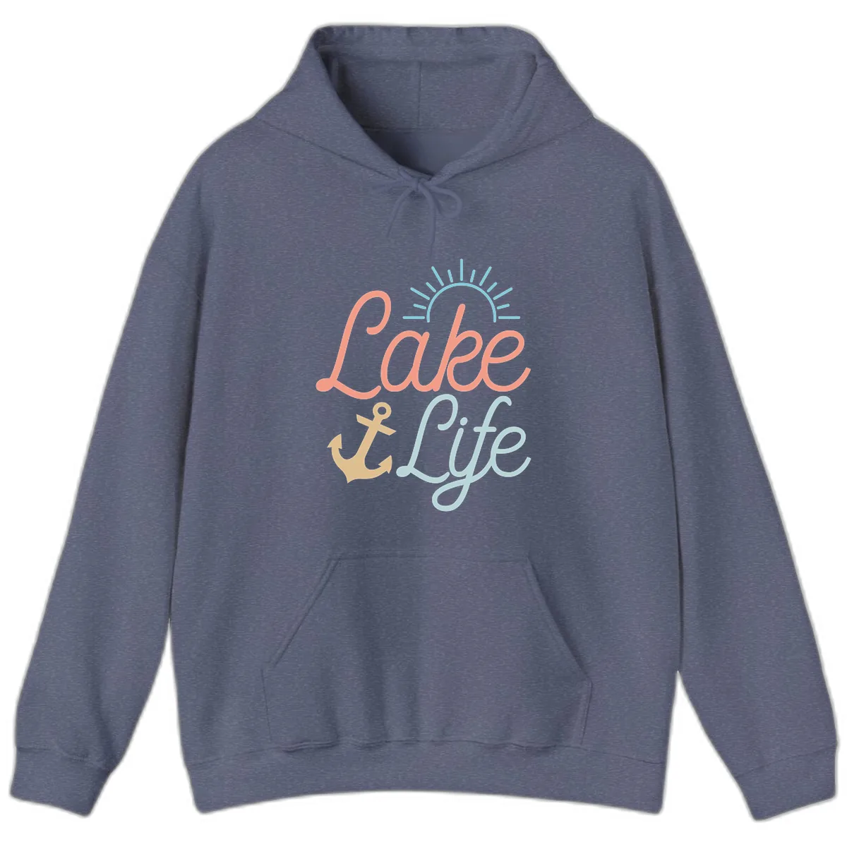 Lake Life Typography Design Hoodie in Heather Navy
