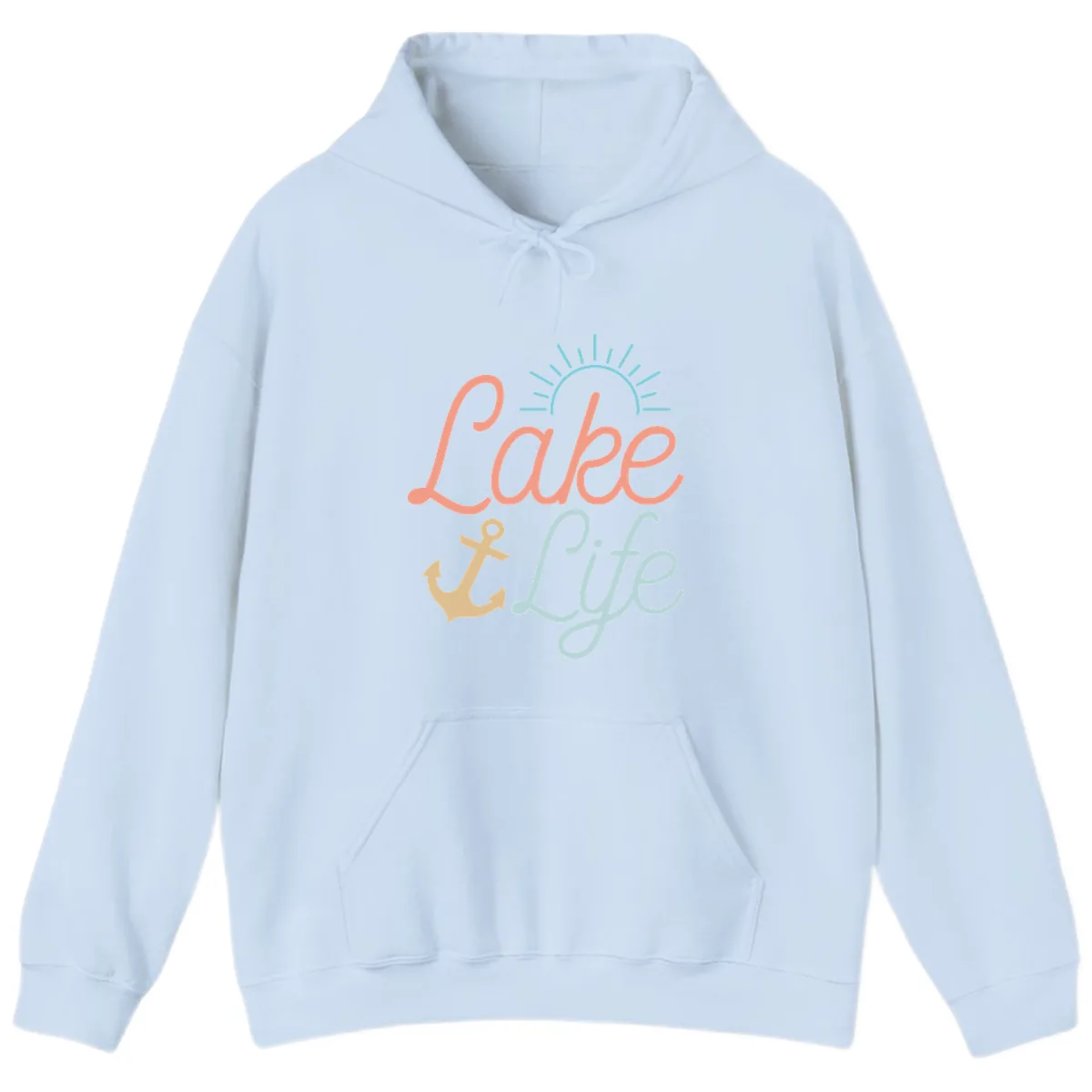 Lake Life Typography Design Hoodie in Light Blue