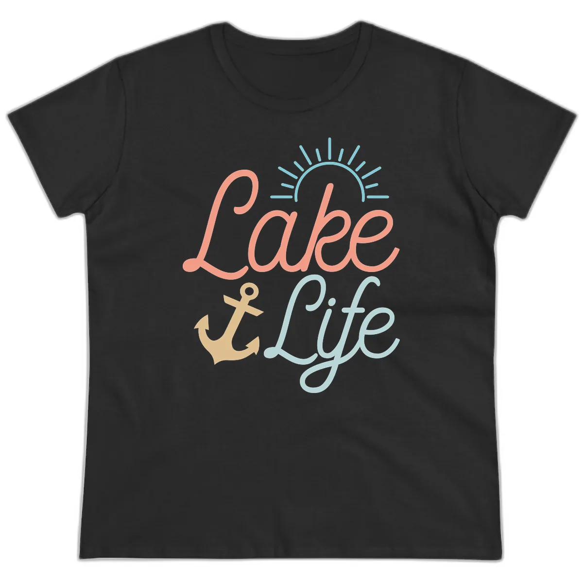 Lake Life Typography Design Ladies Tee in Black