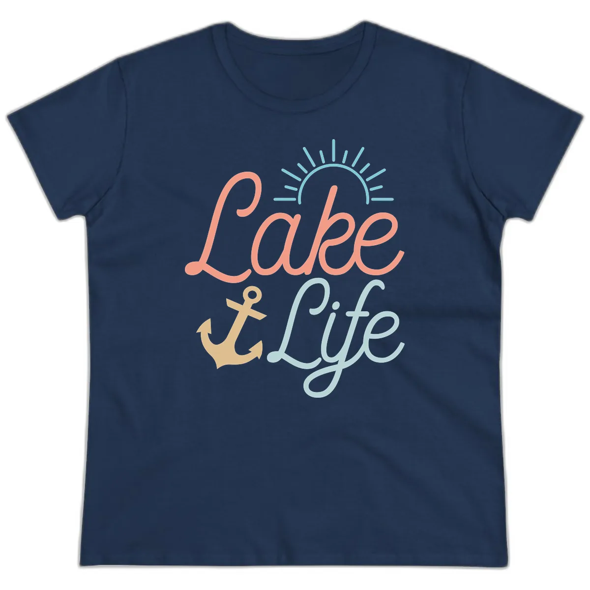 Lake Life Typography Design Ladies Tee in Navy