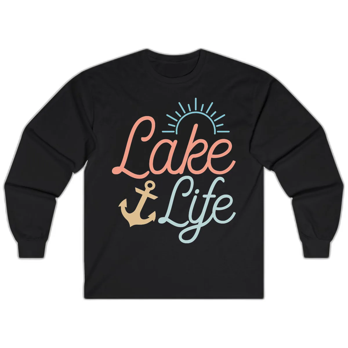 Lake Life Typography Design Long Sleeve in Black