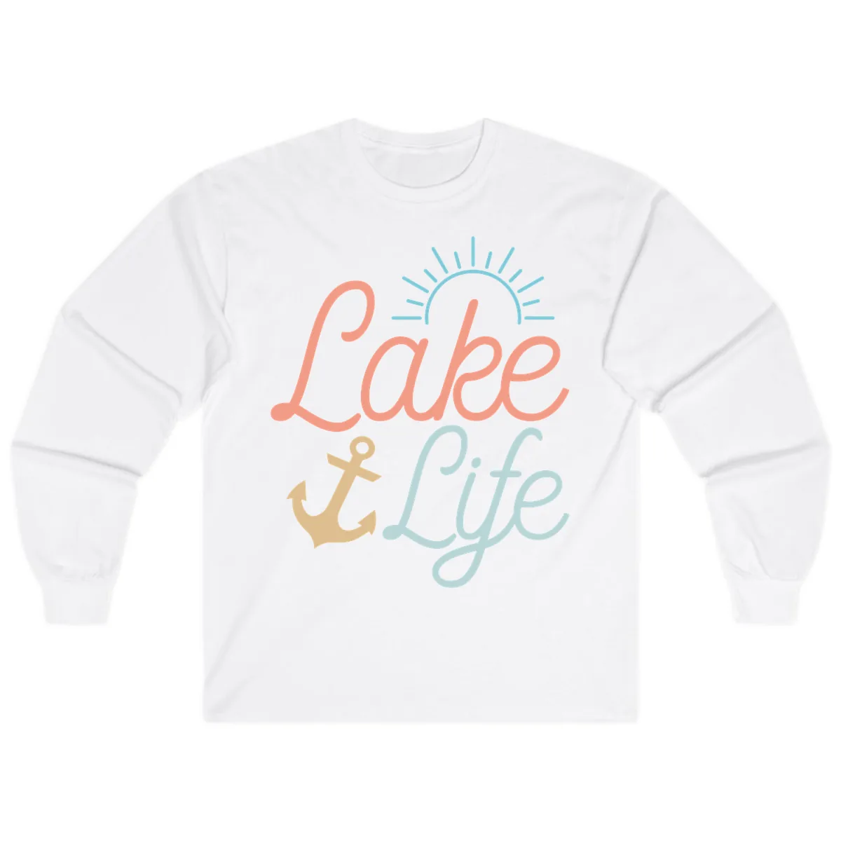 Lake Life Typography Design Long Sleeve in White
