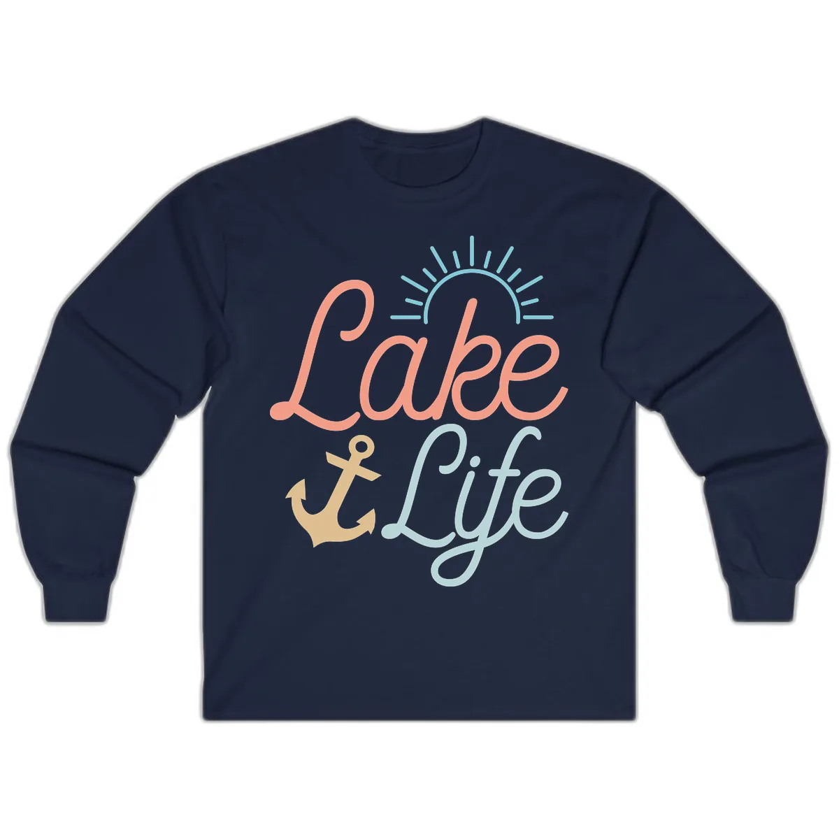 Lake Life Typography Design Long Sleeve in Navy