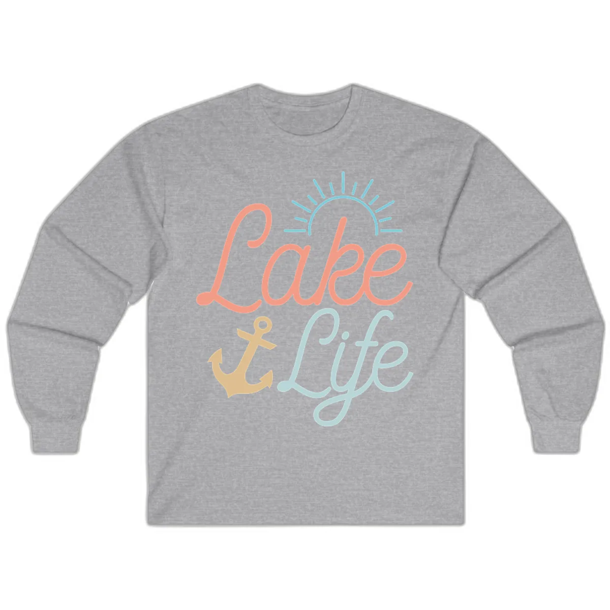 Lake Life Typography Design Long Sleeve in Sport Grey