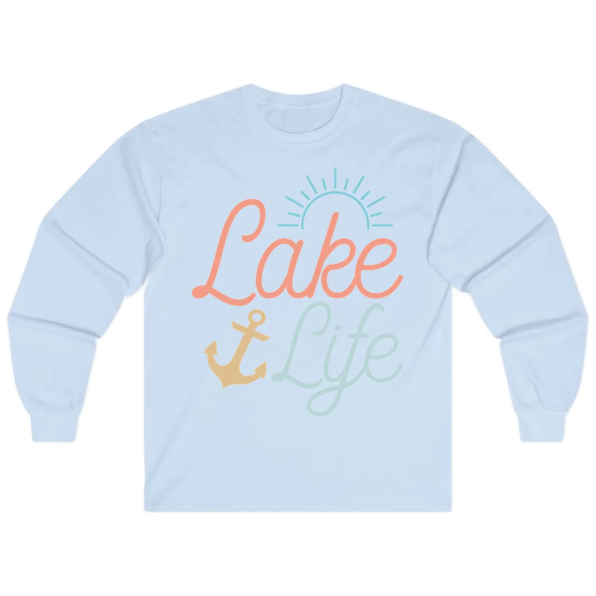 Lake Life Typography Design Long Sleeve in Light Blue
