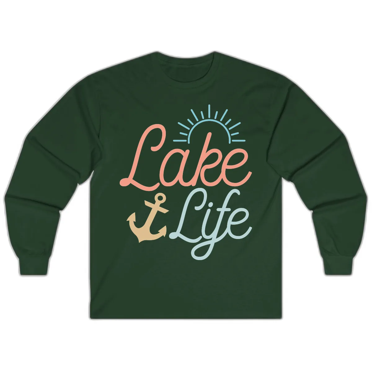 Lake Life Typography Design Long Sleeve in Forest Green