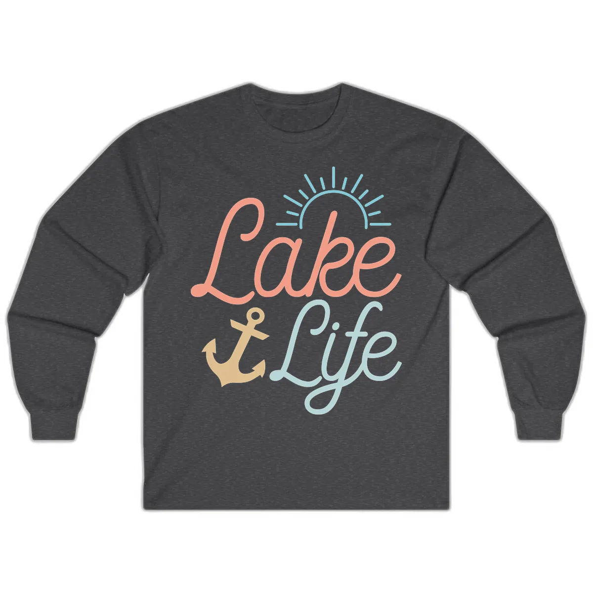 Lake Life Typography Design Long Sleeve in Dark Heather