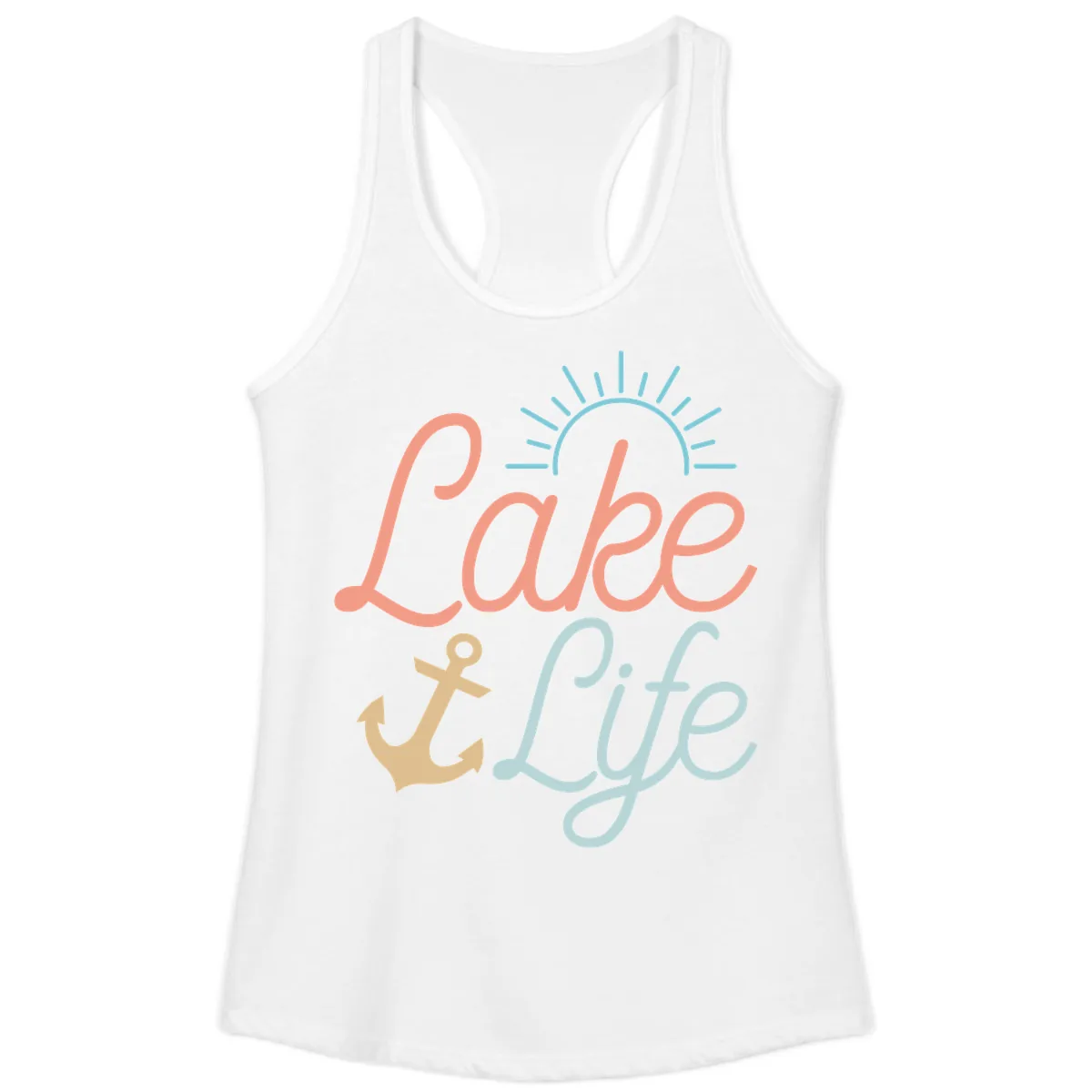 Lake Life Typography Design Ladies Tank in White