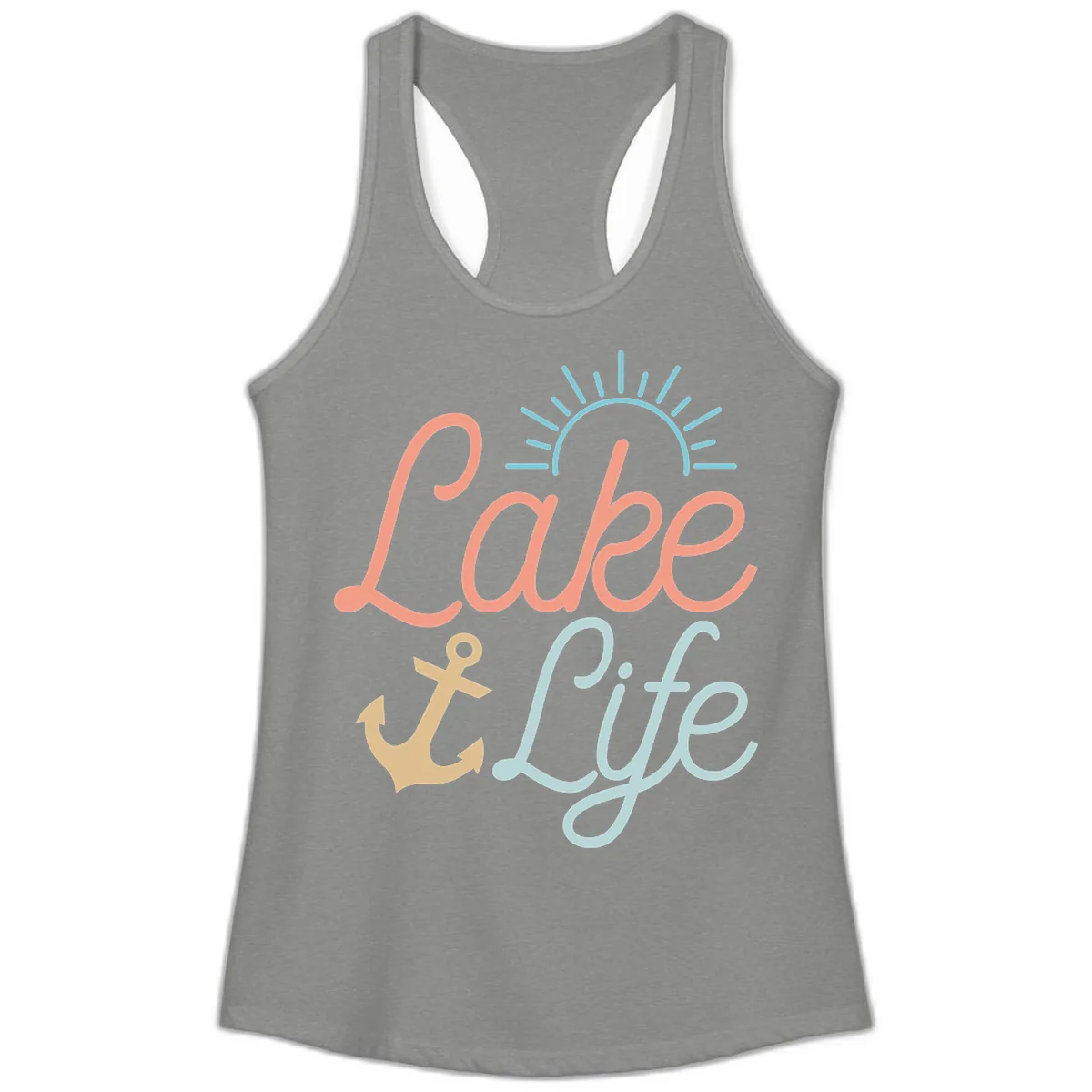Lake Life Typography Design Ladies Tank in Heather Grey