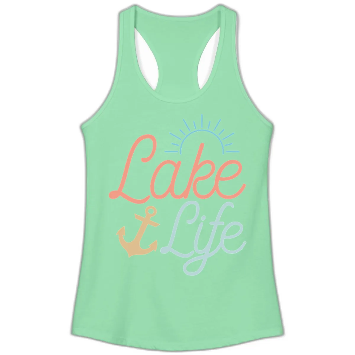 Lake Life Typography Design Ladies Tank in Solid Mint