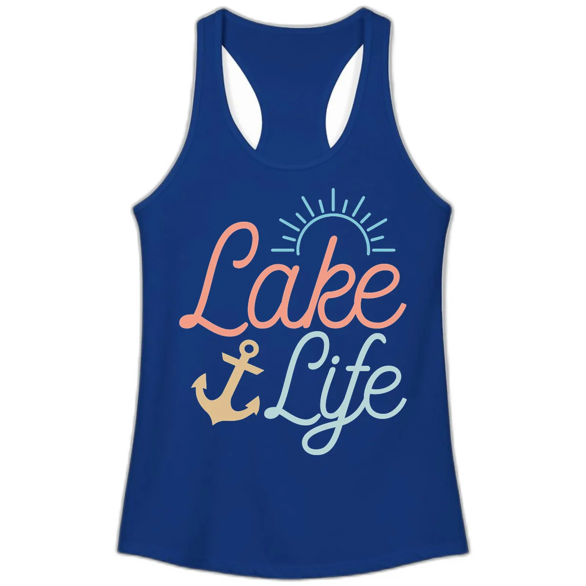 Lake Life Typography Design Ladies Tank in Solid Royal