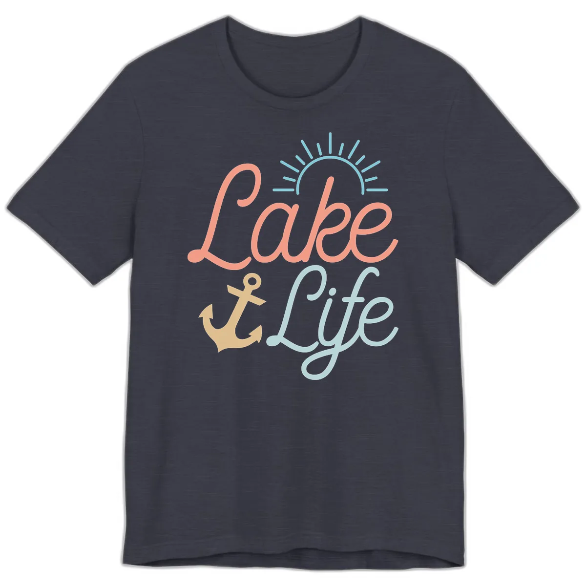 Lake Life Typography Design Premium T-Shirt in Heather Midnight Navy