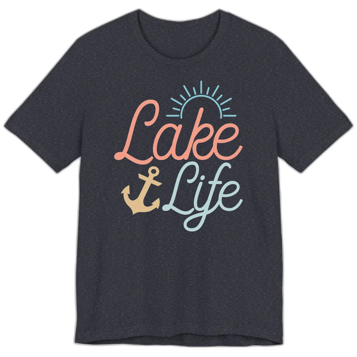 Lake Life Typography Design Premium T-Shirt in Heather Navy