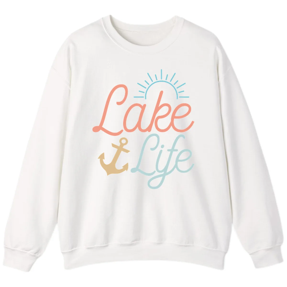 Lake Life Typography Design Sweatshirt in White