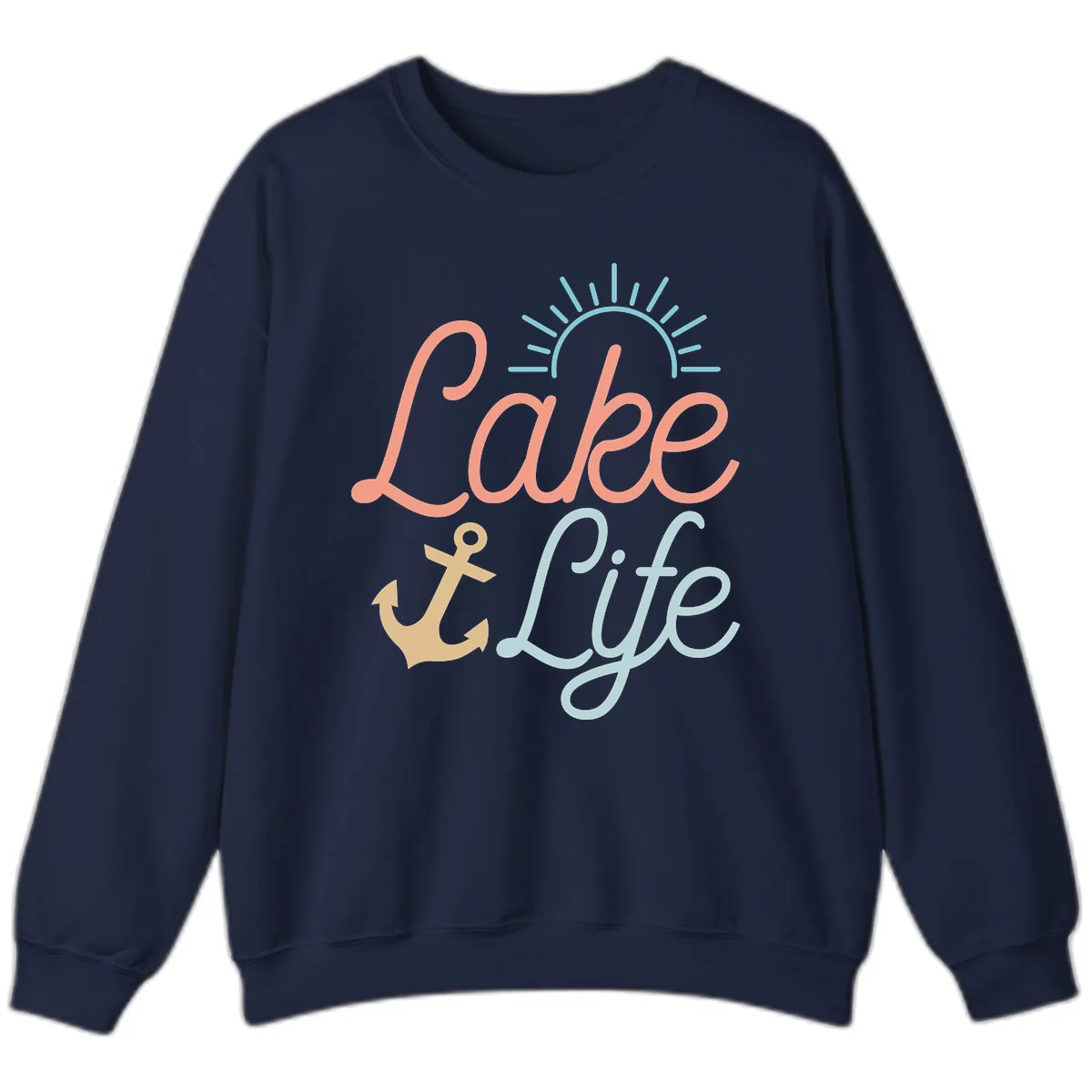 Lake Life Typography Design Sweatshirt in Navy