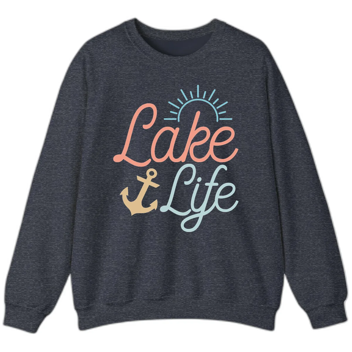 Lake Life Typography Design Sweatshirt in Heather Sport Dark Navy