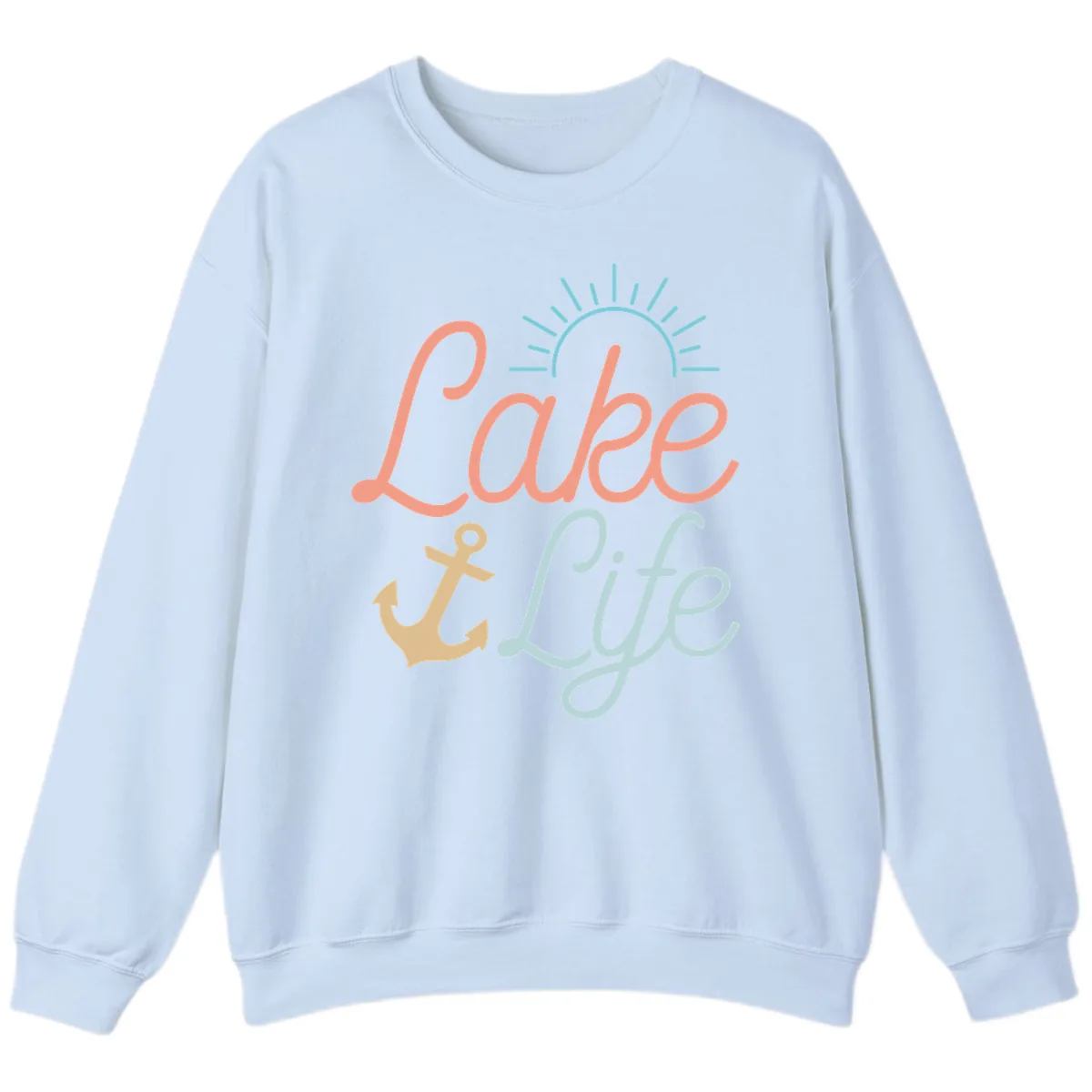 Lake Life Typography Design Sweatshirt in Light Blue