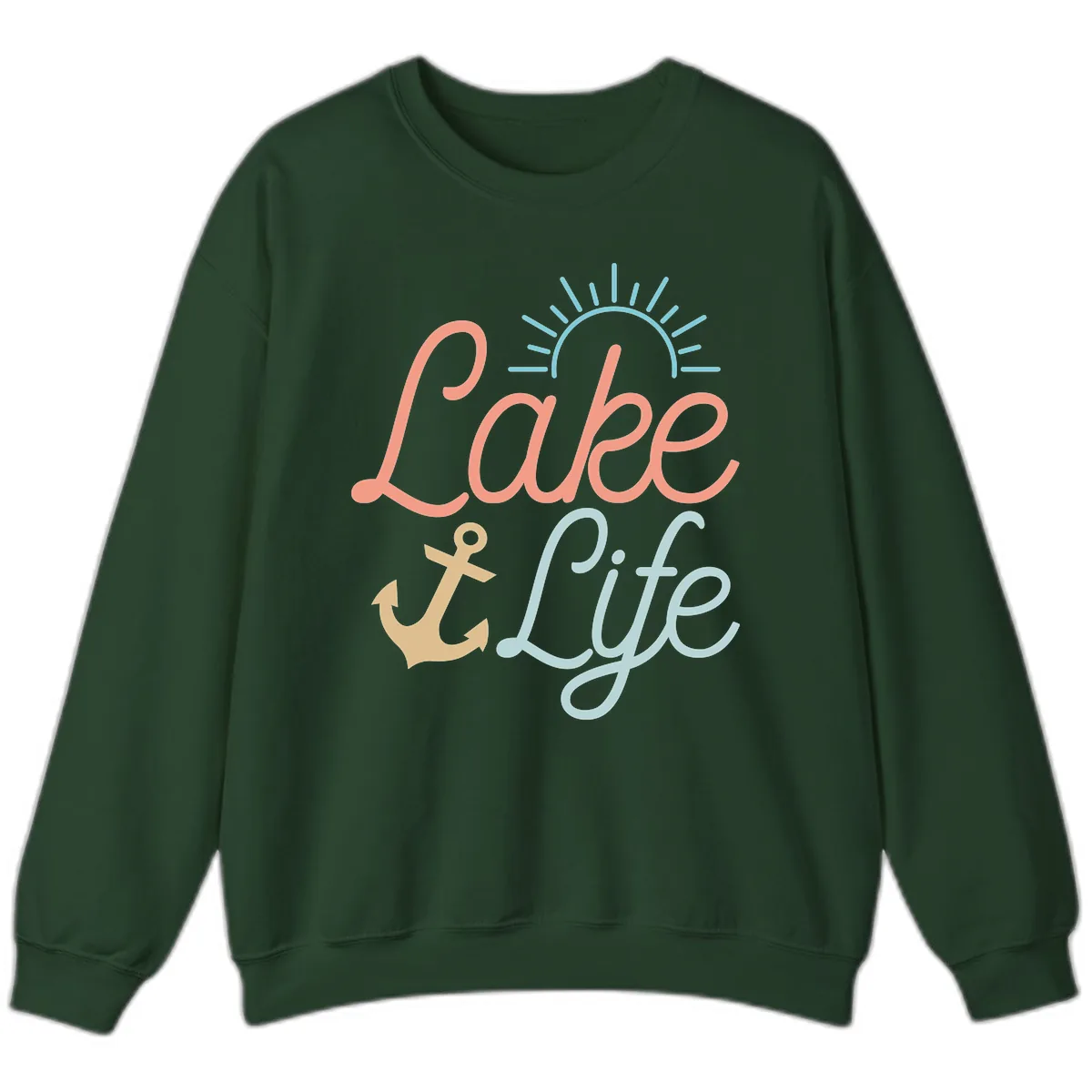 Lake Life Typography Design Sweatshirt in Forest Green