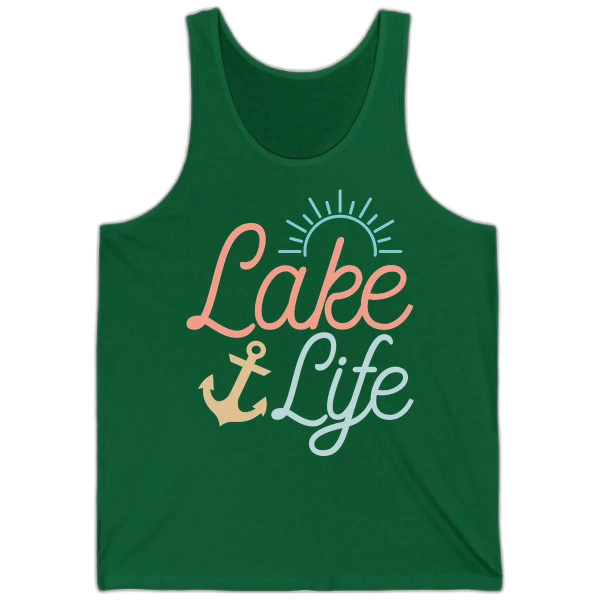 Lake Life Typography Design Tank in Kelly